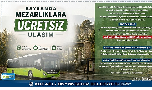 Kocaeli'de mezarlıklara ulaşım ücretsiz
