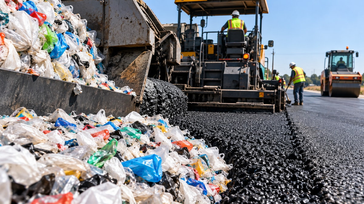 2 milyon plastik poşeti asfalta karıştırdılar: 1,2 kilometrelik yol yaptılar