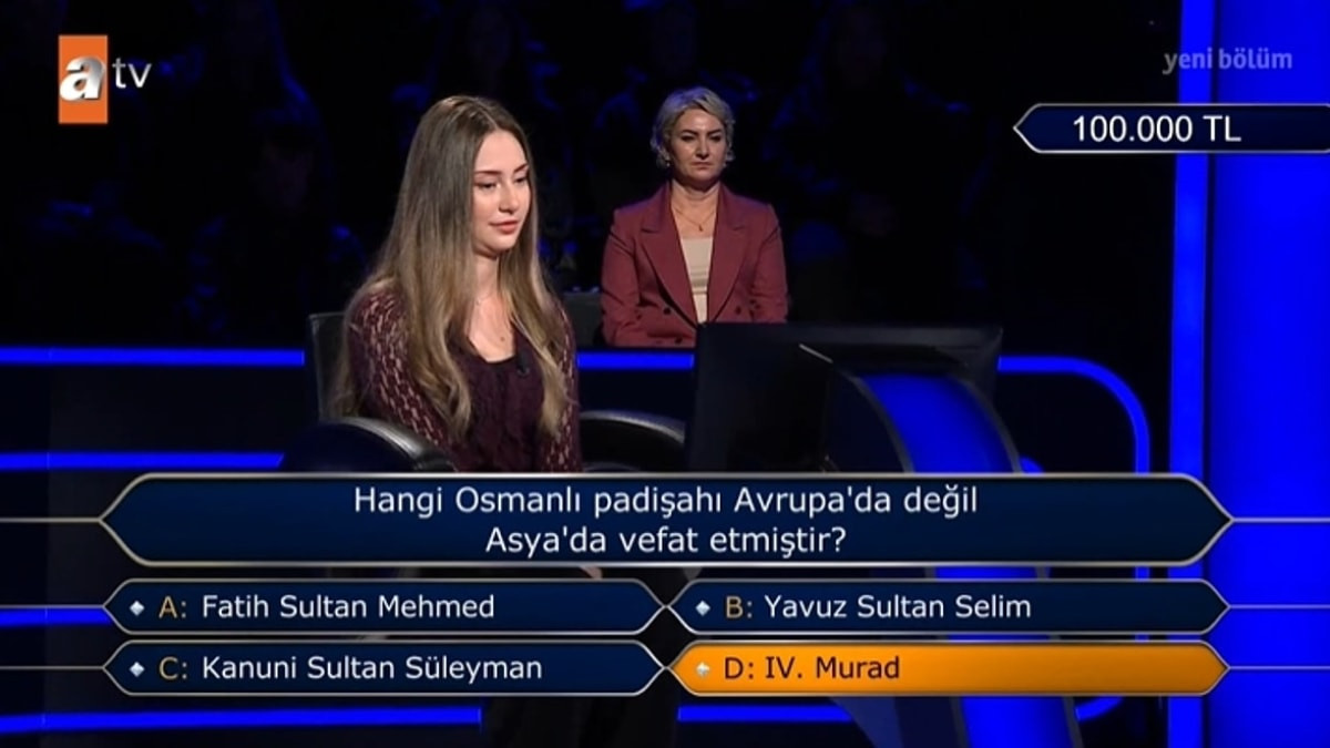 Milyoner'de 100 bin liralık "Osmanlı" sorusu: İki jokerle bilemedi